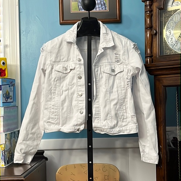Almost Famous Jackets & Blazers - ALMOST FAMOUS White Distressed Jean Jacket, high waisted